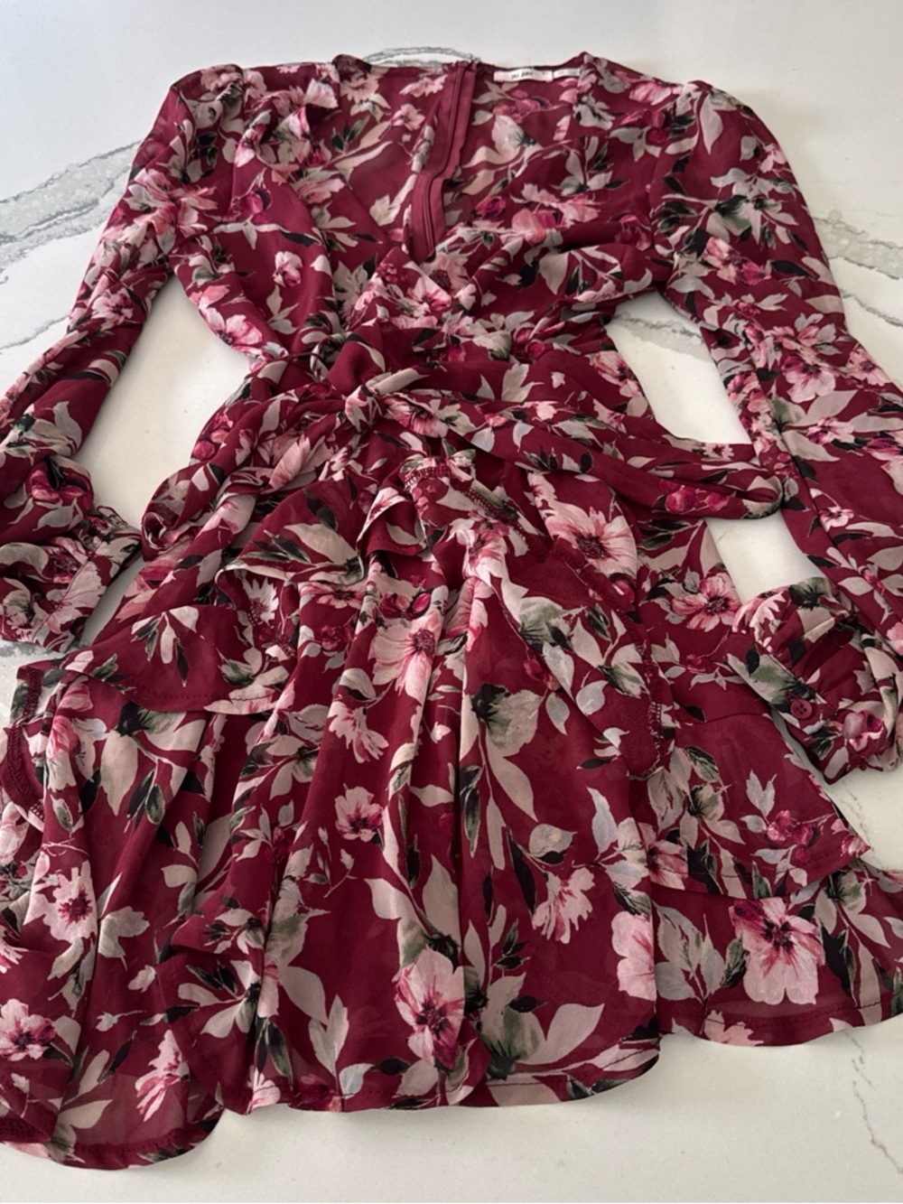 Floral Burgundy Wrap Dress XS